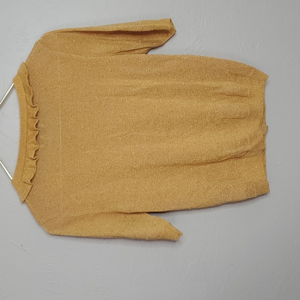 Anthropologie Numph Gold Glitter Knit Retro Cardigan Size Medium - Picture 2 of 7